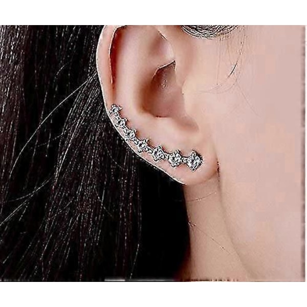 7 Krystaller Øremanchetter Hoop Climber S925 Sterling Sølv Øreringe Hypoallergeniske Øreringe