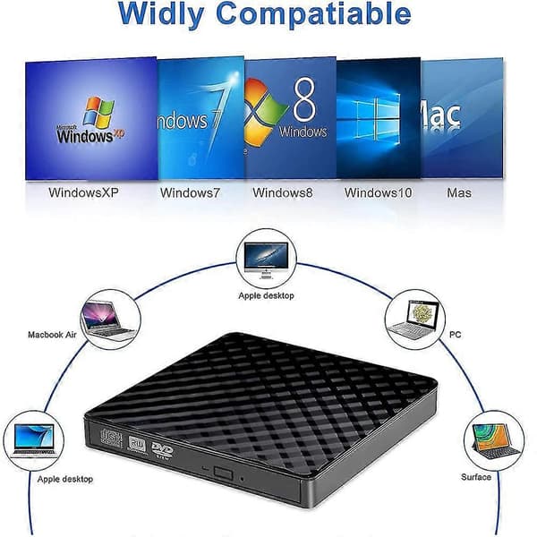 Ekstern Dvd-drevusb 3.0 Type-c Brænder Skriver Læser Bærbar Til Pc Bærbar Computer Desktop Macbook Mac Windows 7/8/10 -JRDG