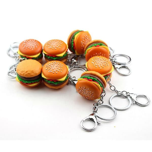 Hamburger Cheeseburger Nøkkelring i Polymerleire Simulert Matanheng