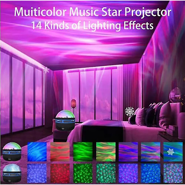 2 i 1 Nordlys og Ocean Wave Projektor med 14 lyseffekter ZD A a
