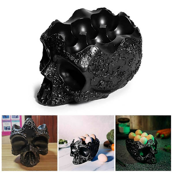 Hodeskalle Egg Holder Stativ Halloween Skjelett Egg Oppbevaring Organizer Gotisk Kjøkken Egg Keeper Display Stativ Holder 6 Egg -CHN