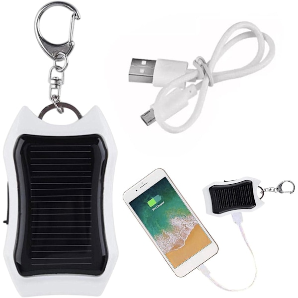 Solcellsladdare Nyckelring, Solcellsladdare för Telefon 1500mAh, Bärbar Solcellsladdare Powerbank Extern Batteripaket med 3 LED-lampor för Camping white