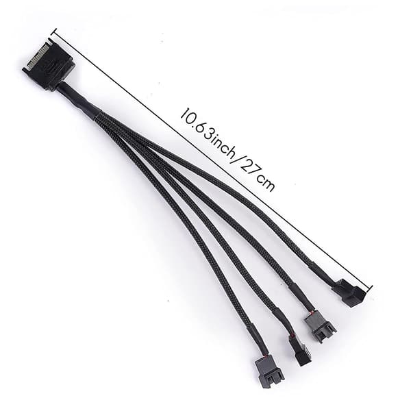 Køleventilator Adapterkabel, 15 Pin SATA til 4 x 3 Pin / 4 Pin 12V PC Kabinetventilator Strømadapterkabel til