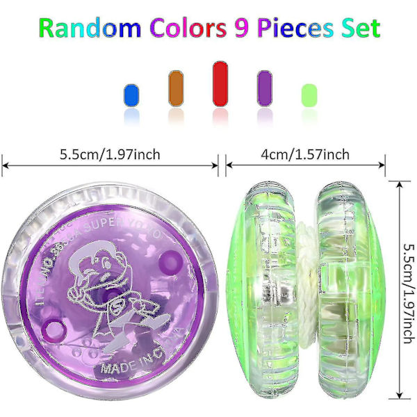 9 st LED-ljus Yoyo Responsive Ball Bearing Yoyo Plast Responsive -GSL