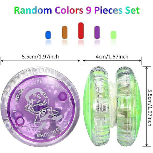 9 stk LED-lys Yoyo Responsive Ball Bearing Yoyo Plast Responsive -GSL