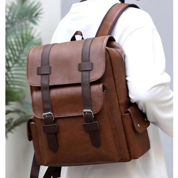 Læder Laptop Rygsæk Til Mænd, Arbejde Business Rejse Kontor Rygsæk College Bookbag, Casual Computer Rygsæk Passer Notebook 15.6 Tommer