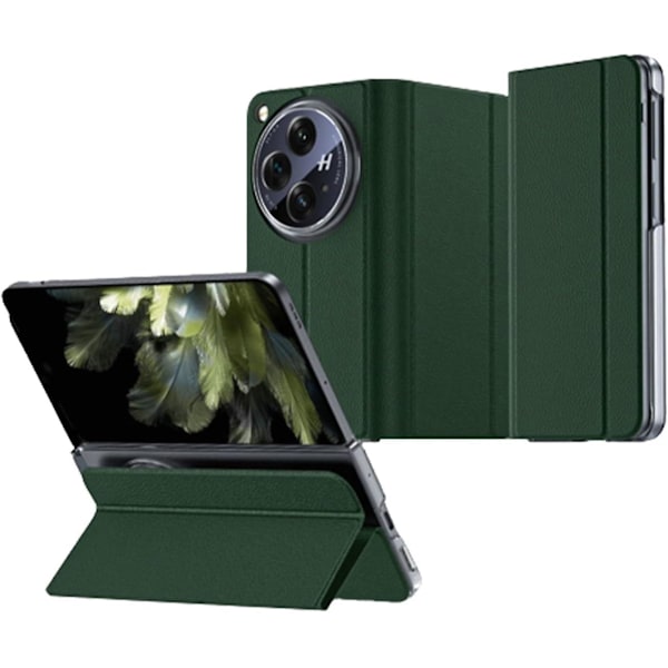 Magnetiskt Skyddande Fodral för Oneplus Open Flip Case, Minimalistiskt Läder Kickstand Cover Helkroppsskyddande Telefonfodral green