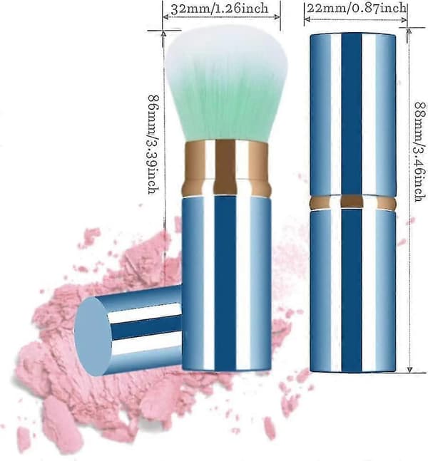 2-pack infällbar sminkborste, teleskopisk ansiktsborste, infällbar ansikts-kabuki Blue