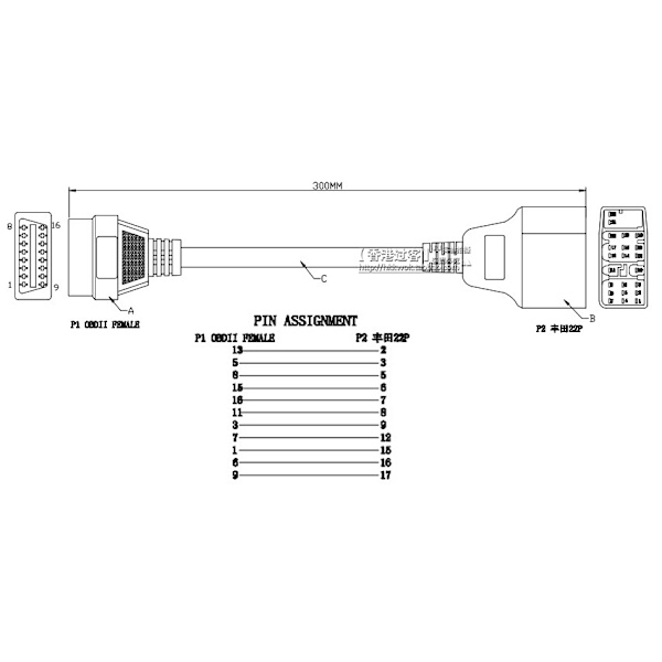 TOYOTA 22-polet til 16-polet OBD2 Kabel egnet til Toyota 22-polet bilforbindelseskabel