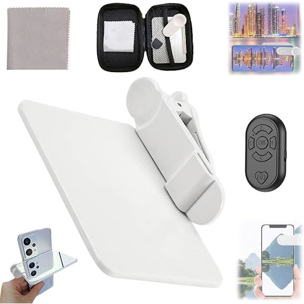 Smartphone Kamera Spejl Reflektions Klipsæt, Selfie Reflektor Spejl Telefon Kamera Klips, Telefon Refleksion Optagelses Tilbehør white whith remote 2pcs