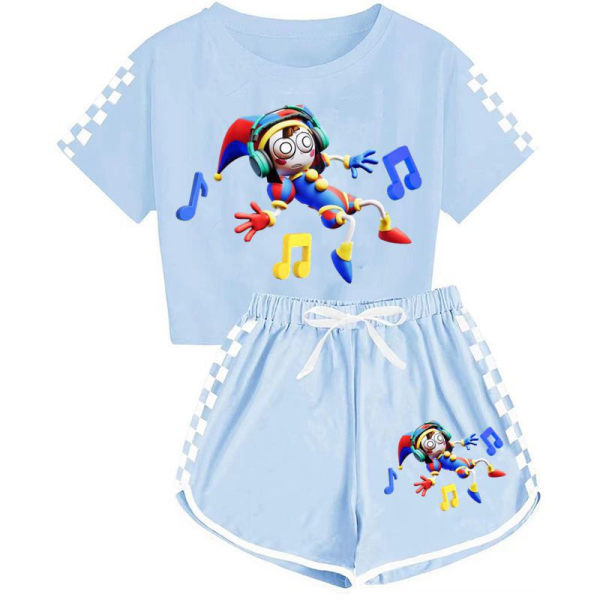 Magic Numbers Circus T-shirt + shorts sportspyjamas til drenge og piger børnesæt sky blue 130cm