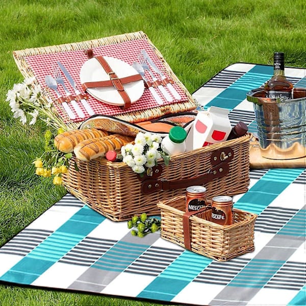 Piknikteppe 200 x 200 cm, Vanntett Bærbar Sammenleggbart Teppe, Sandkontroll Utendørs Strandmatte med Håndtak for Camping, Strand og Piknik 200x150cm
