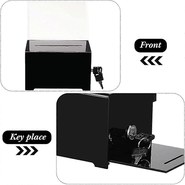 1 Pak Acryl Donation Box med Lås, Sort Stemmeboks med Skilt Holder, Forslagboks til Fundraising