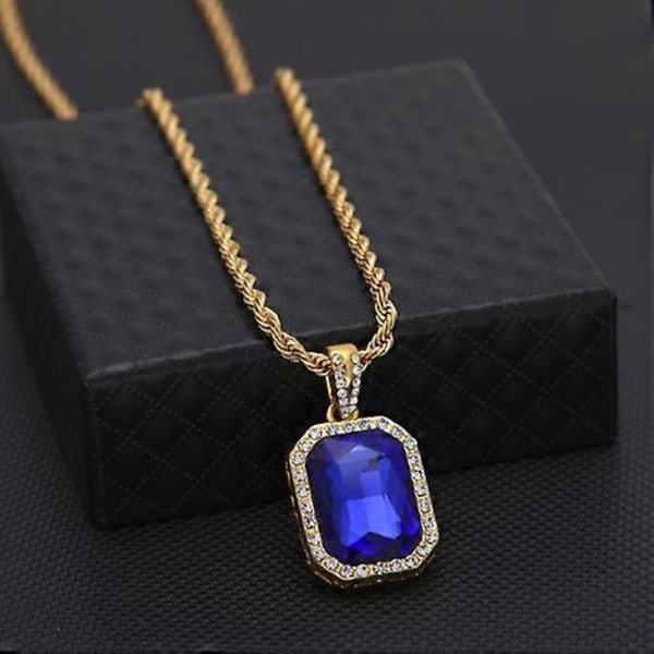 Hip Hop Mini Rhinestone Färgglatt Hänge Twist Halsband för Män gold and blue