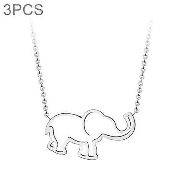 Dam Rostfritt Stål Origami Elefant Hängsmycke Halsband silver-color