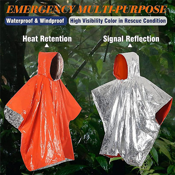 1/2 st nödfilt poncho, nödöverlevnad regn poncho lätt värme reflekterande regnrock PE aluminiumfilm varm vindtät utomhus ffy ZD 1 pc green