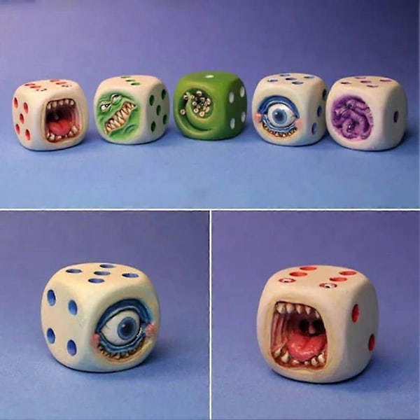 5 stk. Grimme Monster-Terninger Sjove Monster-Ansigt Terninger Pynt Genanvendelige Malede Miniature Terninger Sæt til Bordspil style 2