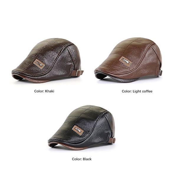 50% RABAT, Mænd Justerbar PU Læder Ivy Cap Newsboy Hat Fiskeri Hat Cool Rejse Gå Vandreture black