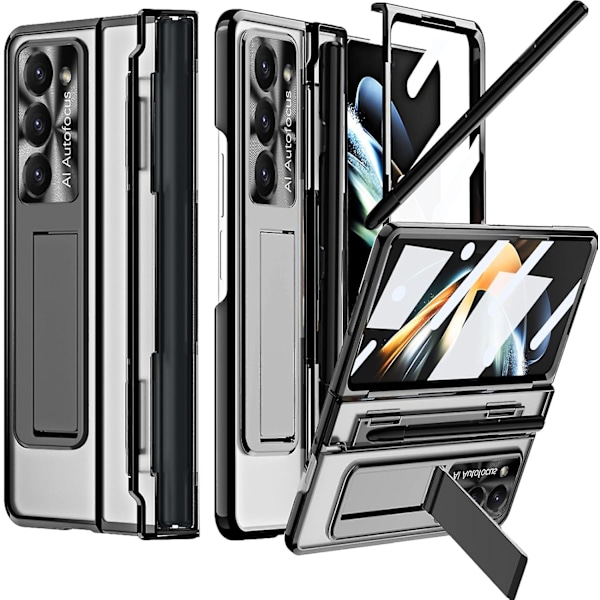 Klar deksel for Samsung Galaxy Z Fold 6 med S Pen-holder, flat hengselbeskytter og kickstand, slank PC all-inclusive støtsikker deksel black