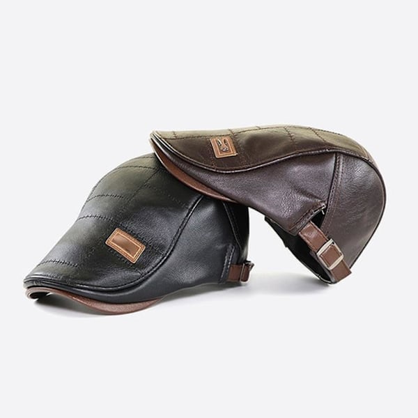 50% RABAT, Mænd Justerbar PU Læder Ivy Cap Newsboy Hat Fiskeri Hat Cool Rejse Gå Vandreture khaki