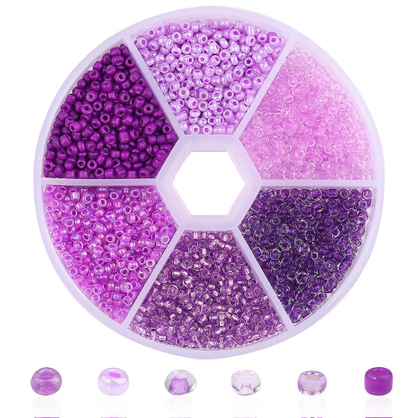 Enfärgade glaspärlor Set med 6 färgkombinationer Purple 2MM