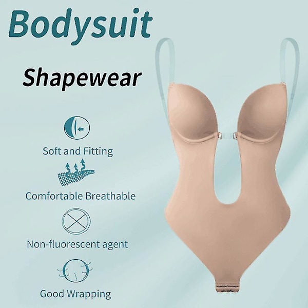 Bodysuit med Dyb V-udskæring, Rygløs, Belly Corset, Usynlige Stropper, BH-Bodykjole, Aftenskjole, Shapewear skin l