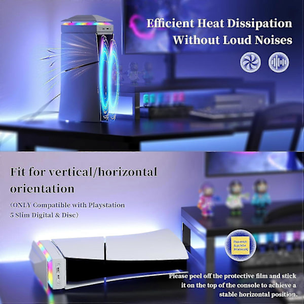 Ps5 Slim Køleventilator Med Rgb Led-lys, Stille Ventilatorkøler Til Ps5 Slim Disc/digital Edition, 3 Gear Justerbar Ventilatorhastighed, Ps5 Slim Tilbehør -CHN