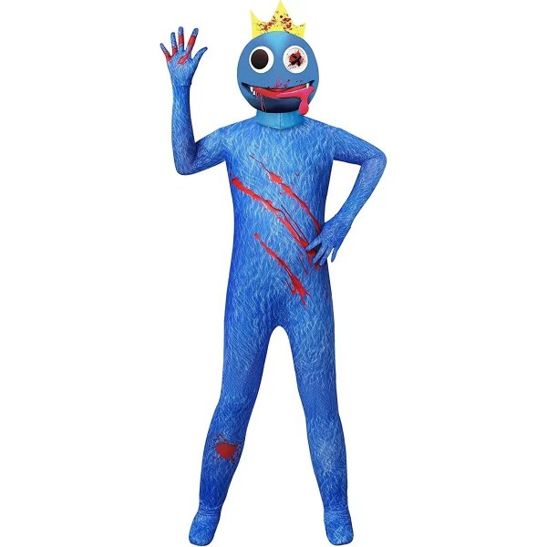 Rainbow Friends Cosplay Costume Jumpsuit Mask Halloween Set blue 140cm
