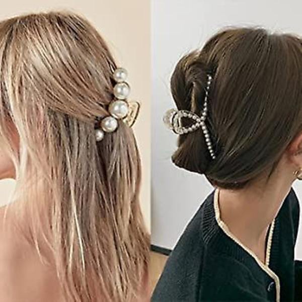 5 Stk Store Perle Hårklemmer Hvide Sorte Hårklemmer Tykt Langt Hår Kæbeklemmer Hårspænder Hårtilbehør