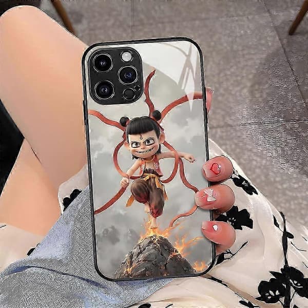 2025 Nytt iPhone 16 Nezha Anime-mobilskal Glasskal (A,iPhone16) Silver