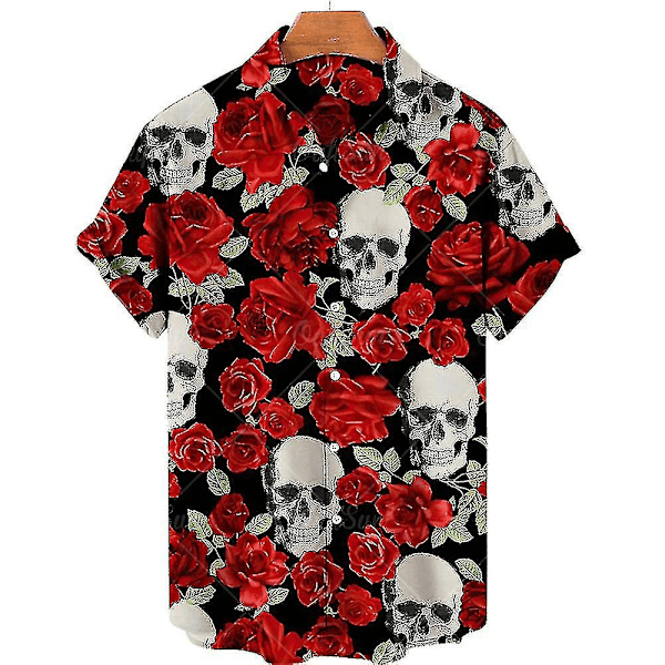 Herr Hawaiian skjorta med blommor och korta ärmar, herr casual t-shirt med dödskalle ZD C color 1