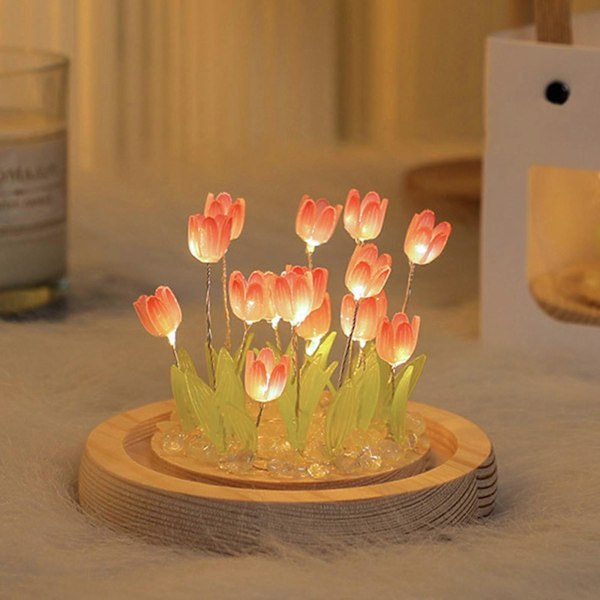 DIY Nattlampe Soverom Atmosfære Lys Tulip Nattlampe Håndlaget Lys, Tulip nattlys, Batteri ikke inkludert pink