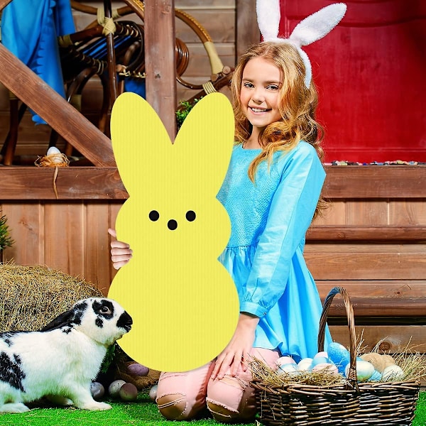 Pääsiäispupun Pihapylväät - Pääsiäisen Pihamerkit Pupun Puutarhakoristeet Pylväillä - Pääsiäispupun Merkit Koristeeksi Puutarhaan Terassille Nurmikolle yellow