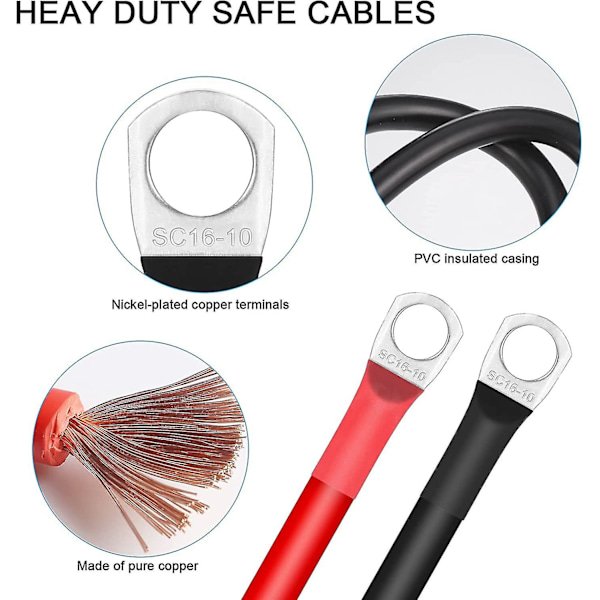 Auton akun kaapeli, 2 kpl 16 mm 5awg akun kaapeli punainen ja musta invertterikaapeli, akun kaapelit 12v raskaaseen käyttöön autoon, kuorma-autoon, moottoripyörään, aurinkoon, matkailuautoon, Ma