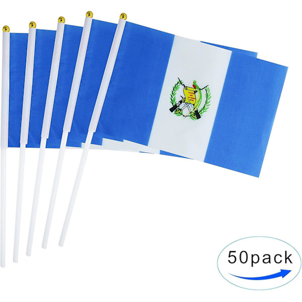 50 kappaletta kädessä pidettäviä pieniä minilippuja Guatemalan lippuja, pyöreän yläosan kansallisia lippuja, juhlatarvikkeita paraateihin, MM-kisoihin, urheiluun