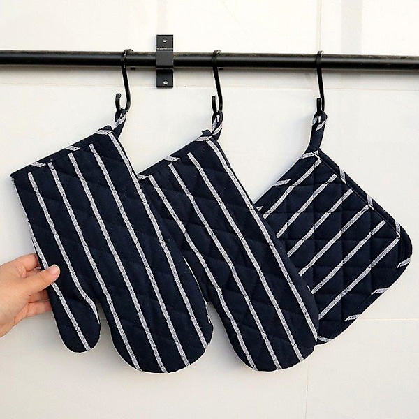 2 Sett Ovnvotter Anti-Skli Ovnvotter, For Matlaging, Baking, Grill Isolasjonsputer I Mørk Blå Stripe