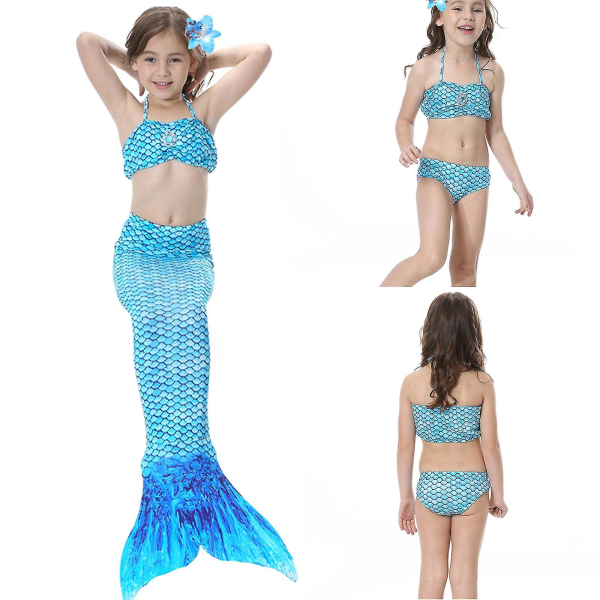 4-11 år Kid Girl Mermaid Tail Bikini Set Holiday Badkläder Blue 9-10 Years