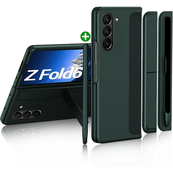 Fodral för Samsung Galaxy Z Fold 6 med S Pen, utbytbart S Pen-hållare & stativ Matt PC Stötsäker Helkropp Robust Fodral green