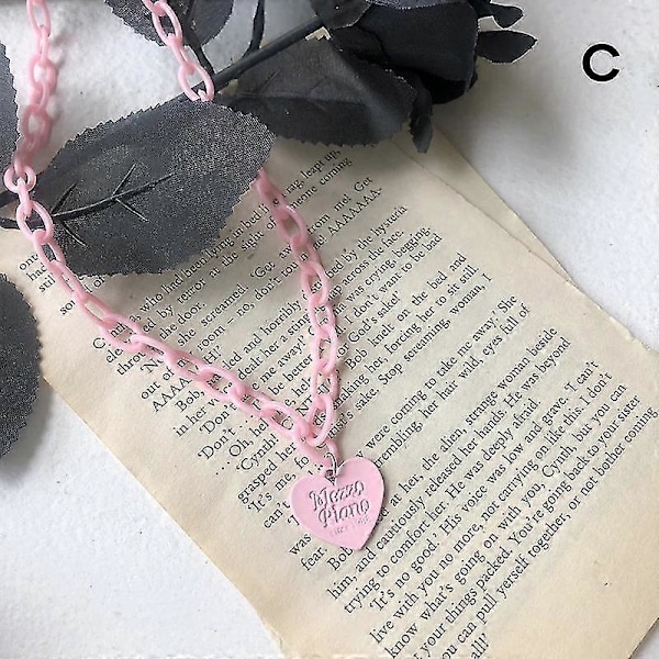 Halsband med bokstavstryck i harts/glänsande hjärta, justerbar längd, halskedja, smycke, kärlekshänge, halsband pink c