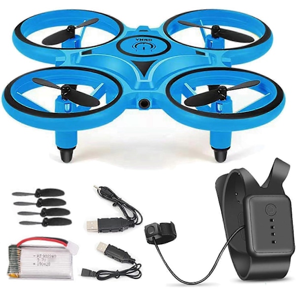 Gestkontrollert drone, 360 Flips Gestkontrollert drone Rc Quadcopter Aircraft håndsensor drone med smartklokkekontrollert gave til barn -CHN blue