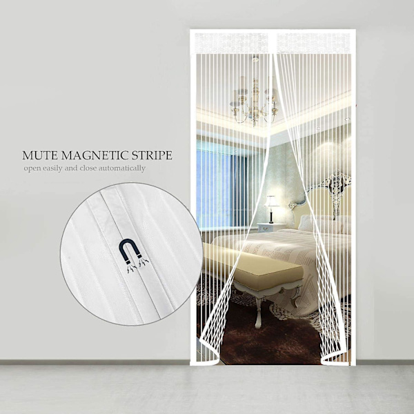 Magnetisk Dörrskärm 160x220cm, Fiberglas Dörrskärm, Anti-Fluga Gardin För Dörr Automatisk Stängning Ultrafin Mask Utan Perforering (Vit)