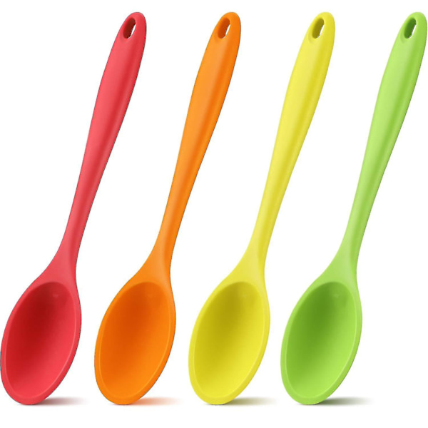 4 Pieces Silicone Mixing Spoon Heat Resistant Silicone Basting Spoon Utensil Spoon Non-stick Serving