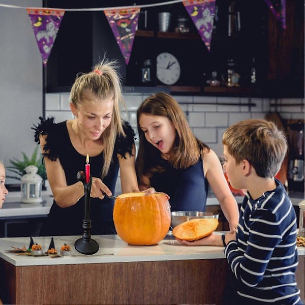 Halloween Ljusstake i Resin med Mänskligt Ben, Ljusfat, Koniskt Ljus, Gotisk Heminredning för Halloweenfest -CHN