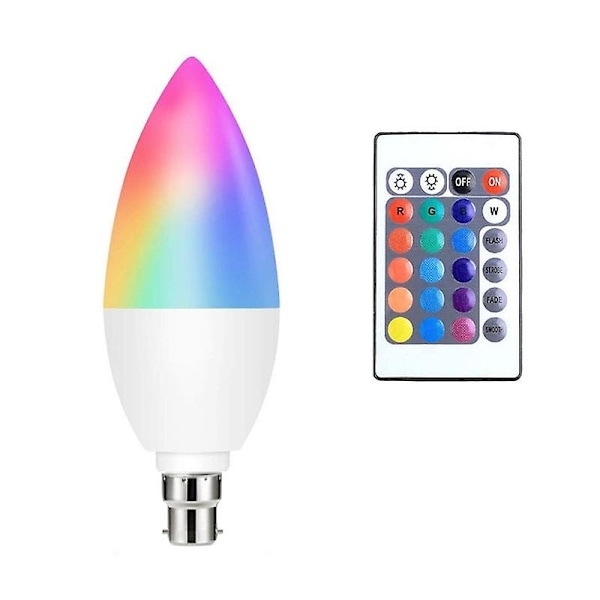 LED-pære med stearinlys-design, Smart RGB-lys, Fjernbetjening, Dæmpbar, E12/E14/E26/E27/B22 b22