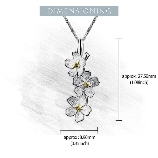 Ægte 925 Sterling Sølv Lang Elegant Forglemmigej Blomster Vedhæng Mode Smykker Kæder og Halskæde til Kvinder Gave mix colour pendant and chain