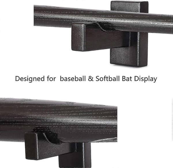 Bn-baseball Bat Display Case, Veggmontert Solid Håndlaget Horisontal Stativ For Baseball