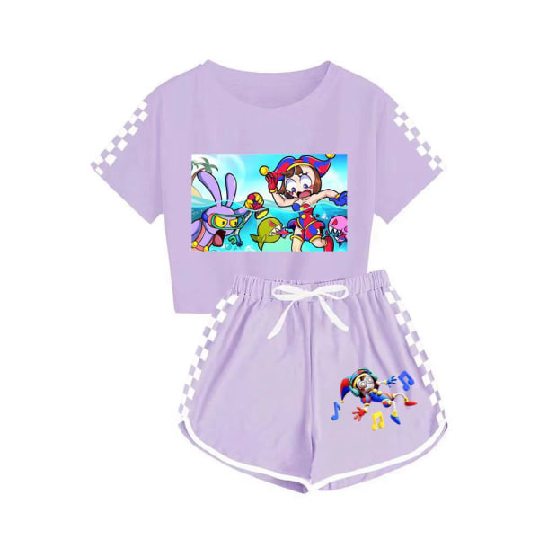 Magic Numbers Circus T-shirt + shorts sportspyjamas til drenge og piger børnesæt Purple 120cm