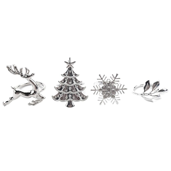 16 st Silver Julservettringar Snöflinga Servettringar Dekoration Julhjort Servetthållare Löv Bordrings Dekoration