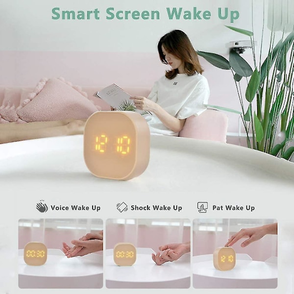 Liten kub digital höglarm klocka sängbord ingen tick, nedräkningsfunktion kökstimer magnetisk, 2 larminställningar, Usb/batteridriven, smart skärm Wa