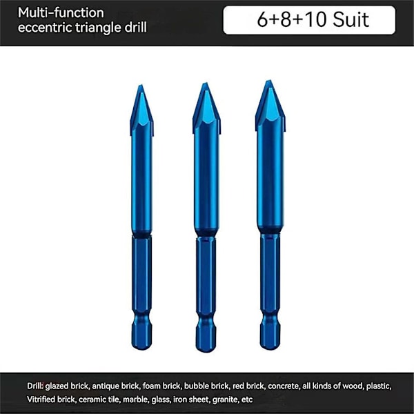 Special Snedig Spets Excentrisk Borrbitssats Borrar Betong Murverk Metall Glas~ 6810mm set blue